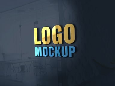 Free 3D Glass Window Logo MockUp - Left Facing